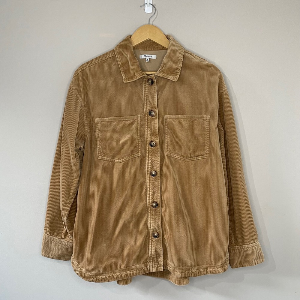 Madewell Women Camel Tan Corduroy Oversized Shirt Jacket Shacket Medium Cotton
